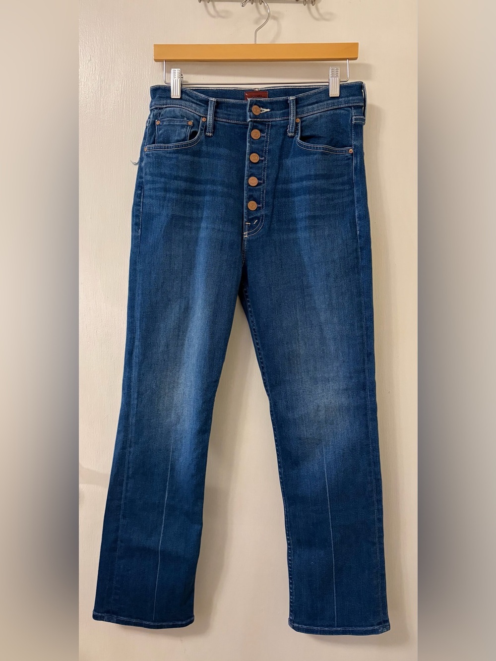 MOTHER Dark Blue High-Rise Button-Fly Jeans